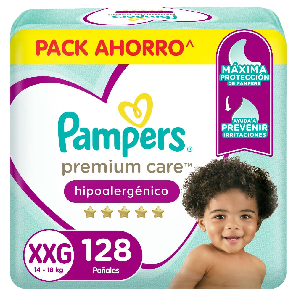 Pañal Pampers premium care hipoalergénico talla XXG 128 un