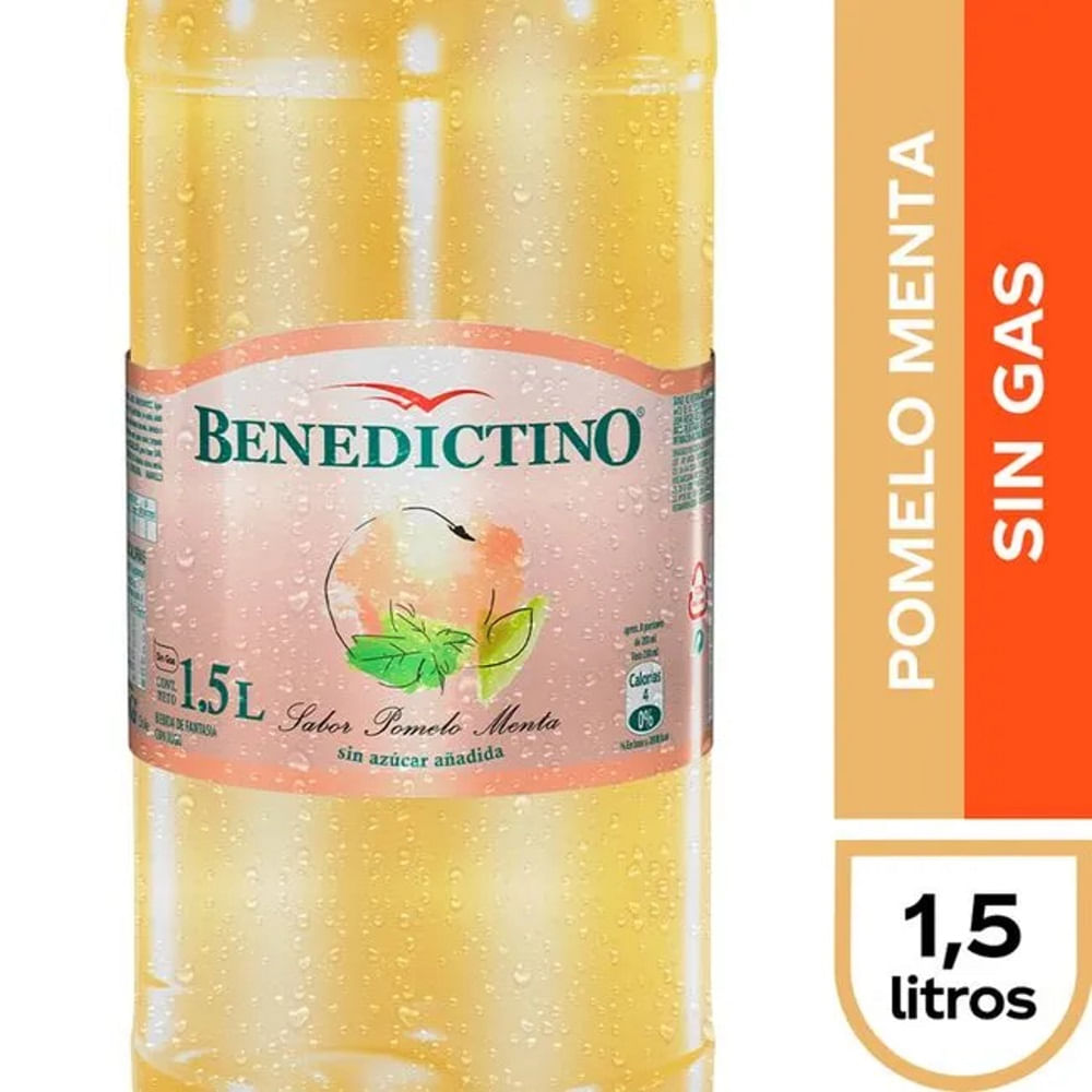 Agua saborizada Benedictino sin gas pomelo menta botella 1.5 L