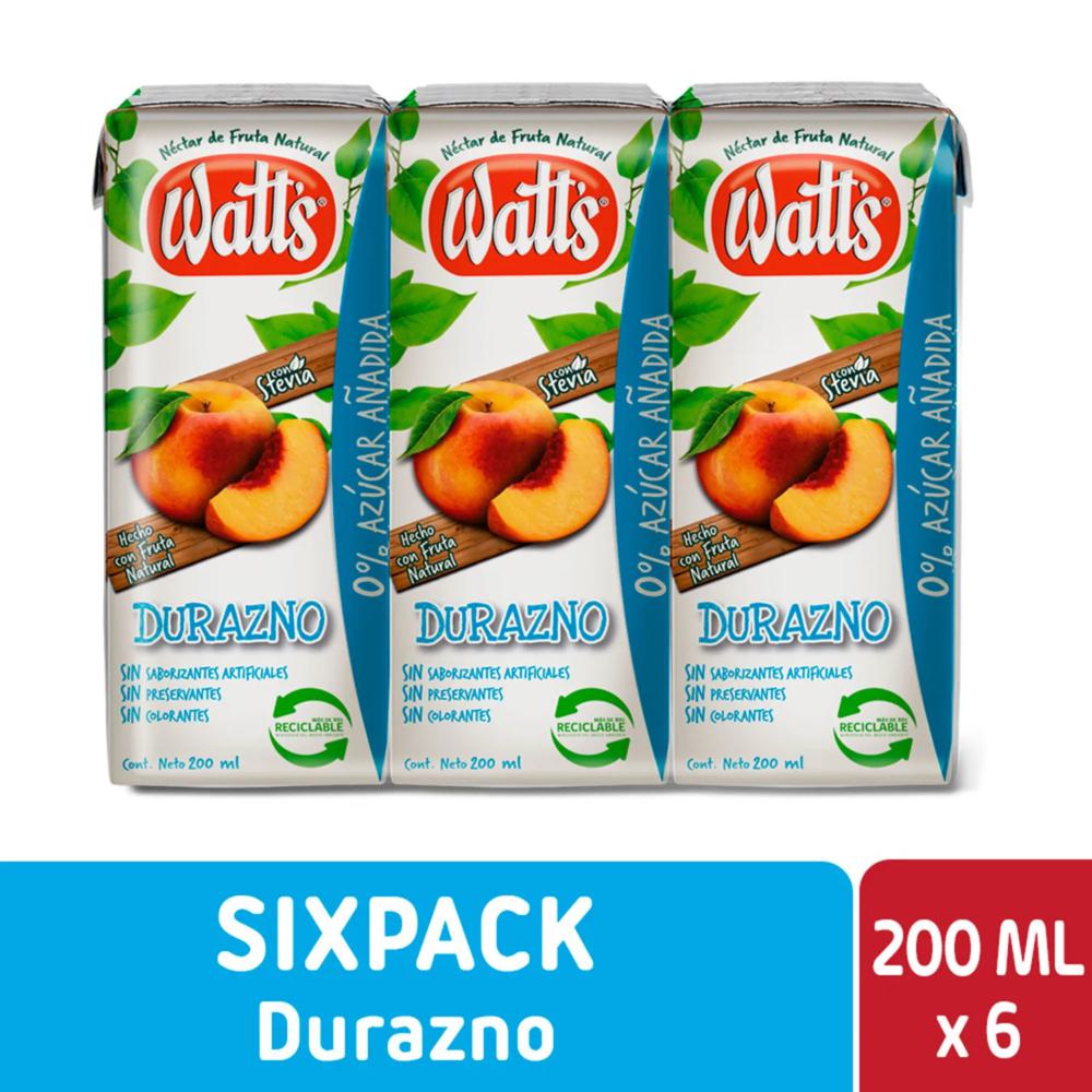 Néctar Watt's durazno sin azúcar 6 un de 200 ml