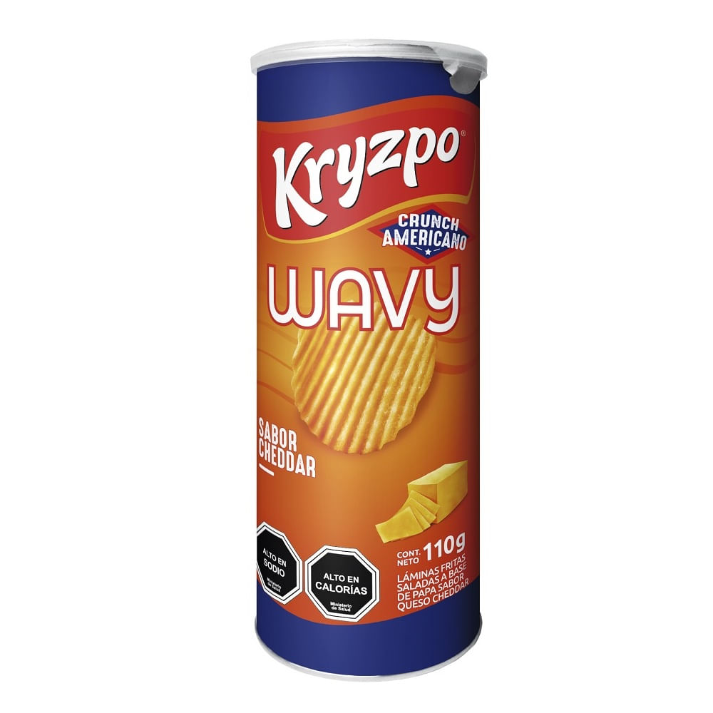 Papas fritas Kryzpo wavy cheddar lata 110 g