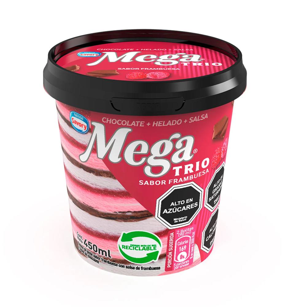 Helado Mega Savory trío frambuesa pote 450 ml Helado Mega Savory trío frambuesa pote 450 ml