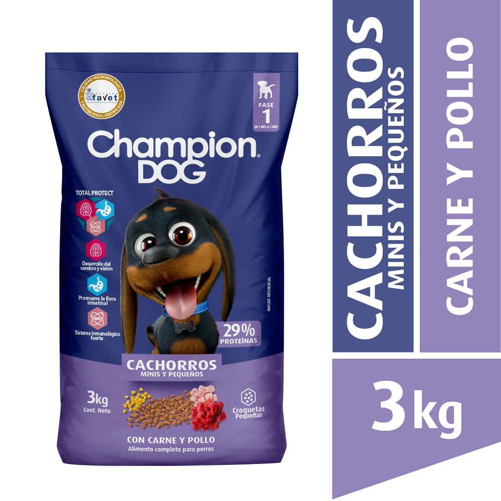 Alimento perro cachorro Champion Dog razas minis y pequeños 3 Kg