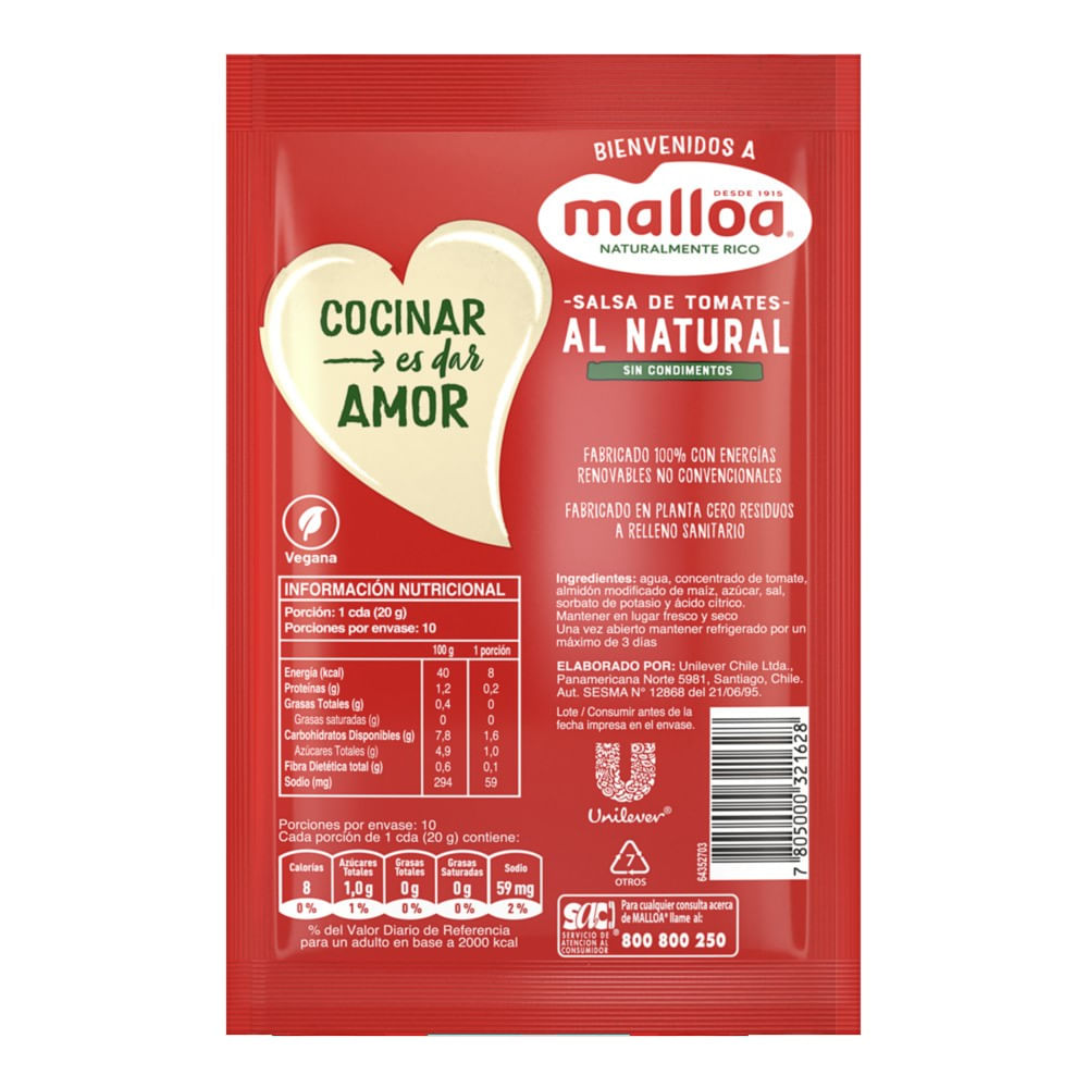 Salsa de tomate Malloa al natural 200 g