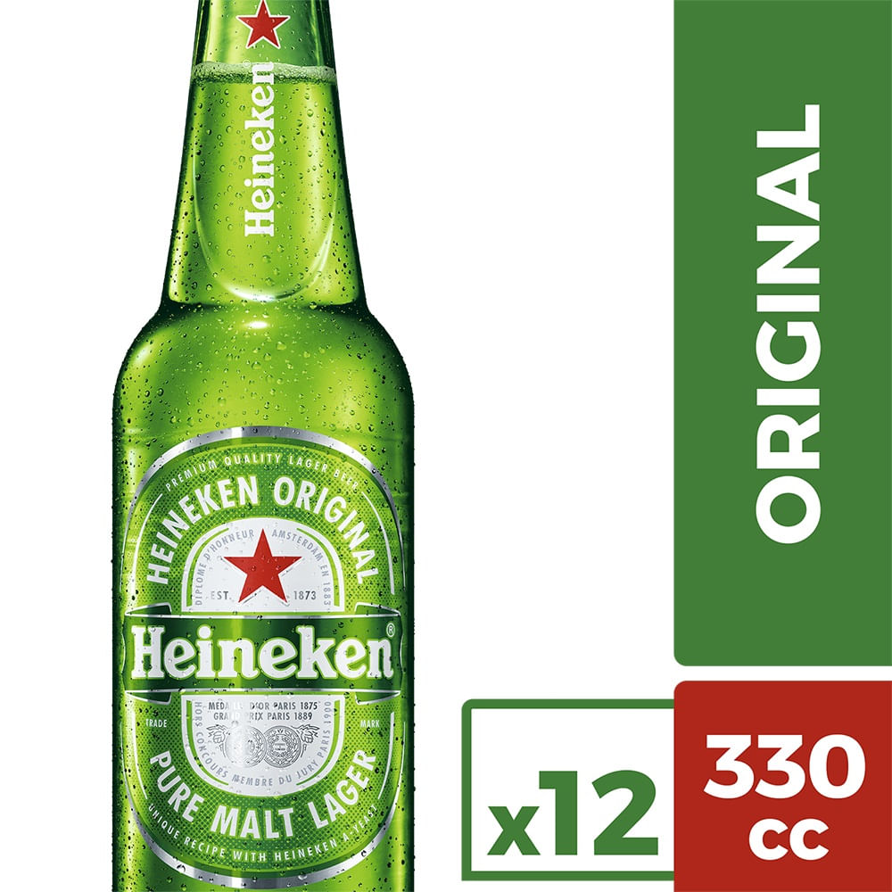 Pack Cerveza Heineken botella 12 un de 330 cc