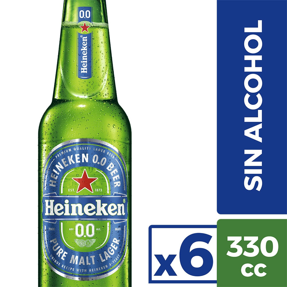 Pack Cerveza Heineken cero botella 6 un de 330 cc