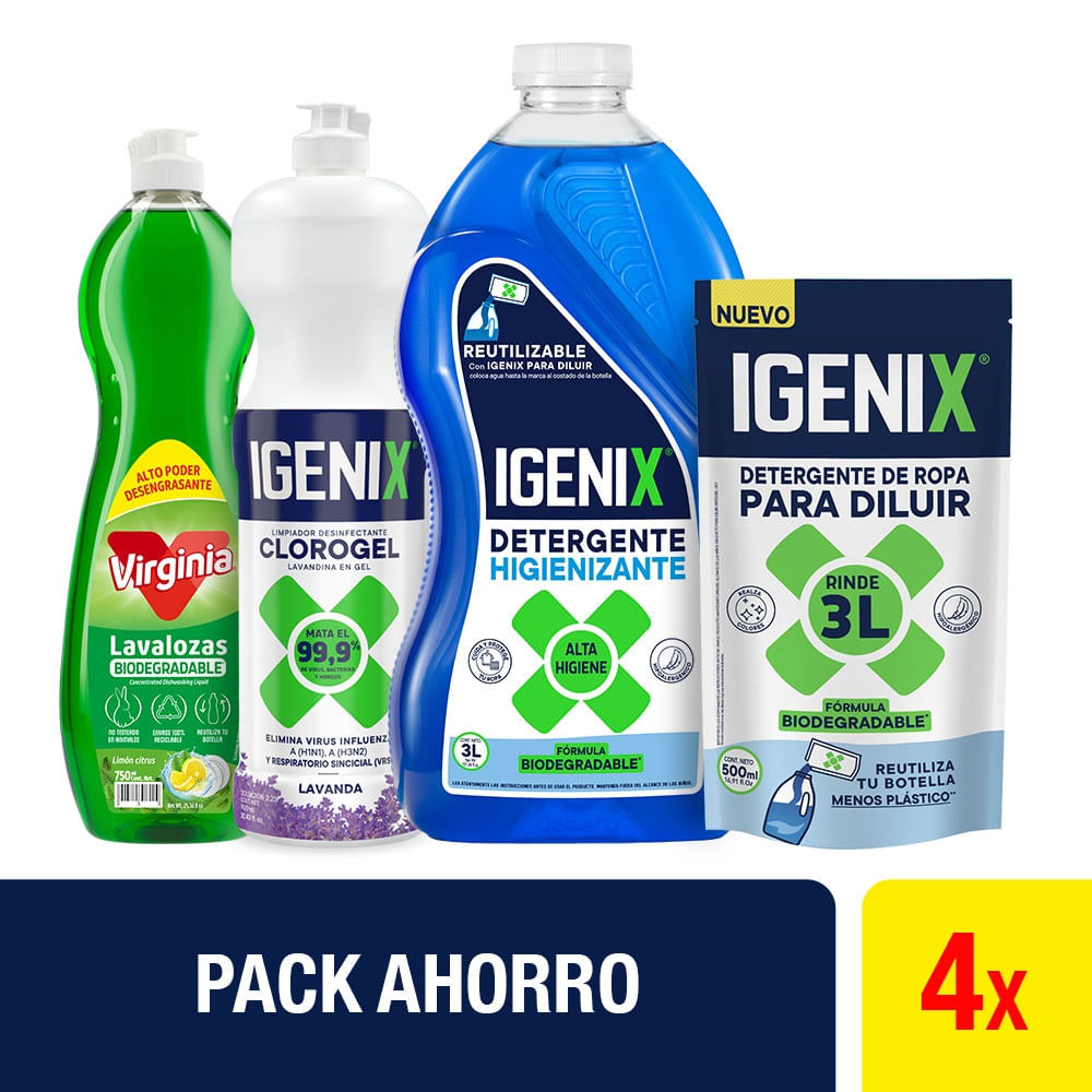 Pack Igenix detergente+doypack+clorogel+lavalozas