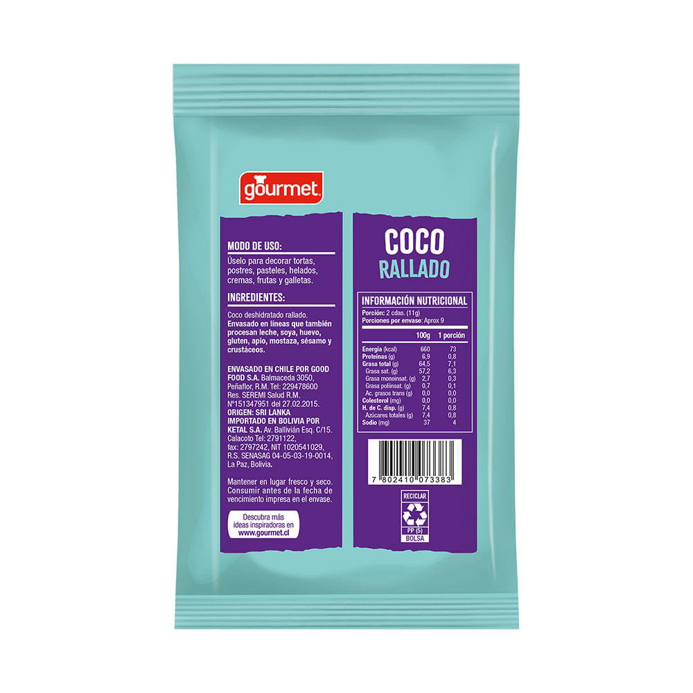 Coco rallado Gourmet 100 g Coco rallado Gourmet 100 g
