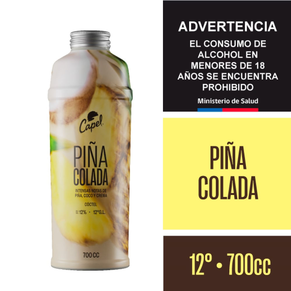 Cóctel Capel piña colada 12° botella 700 cc Cóctel Capel piña colada 12° botella 700 cc