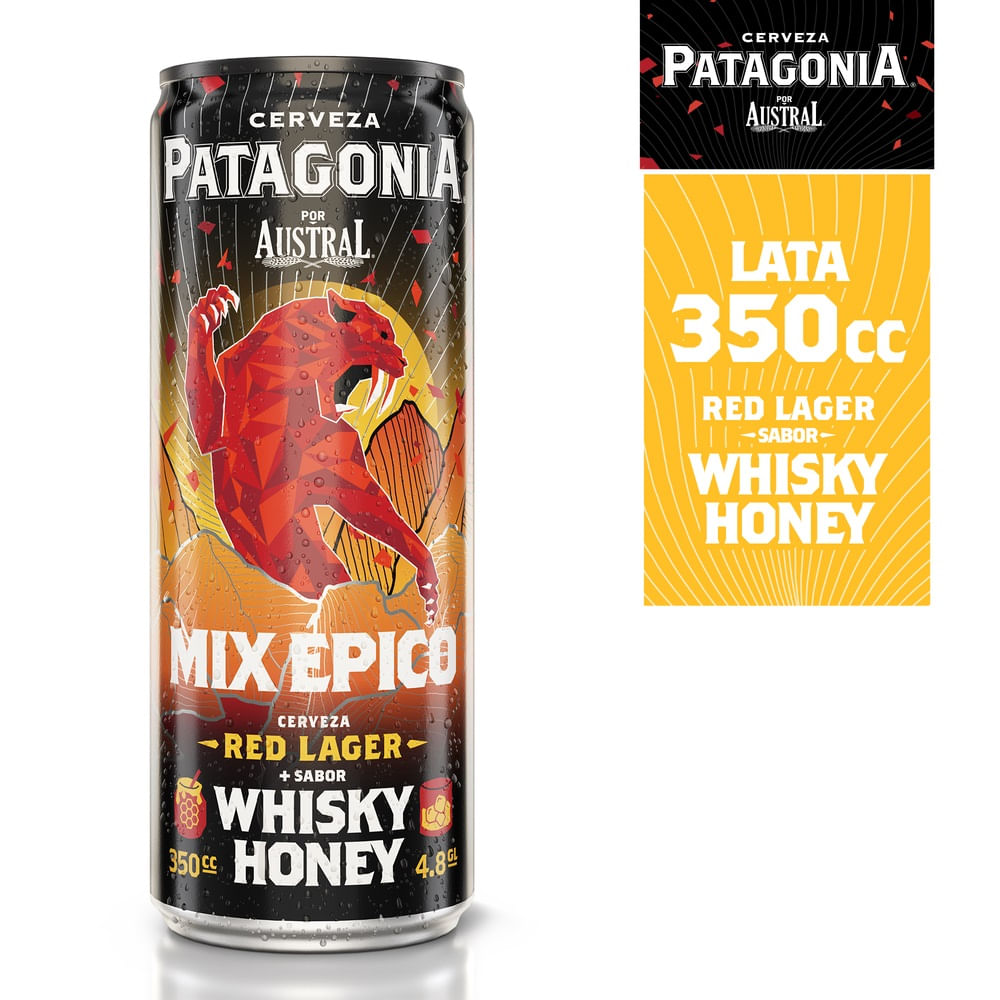 Cerveza Patagonia red lager whisky honey lata 350 cc