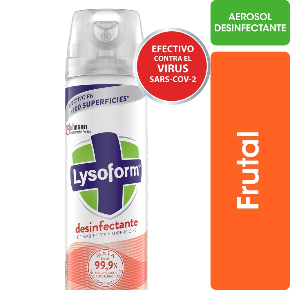 Desinfectante de ambientes y elimina olores Lysoform frutal aerosol 360 ml