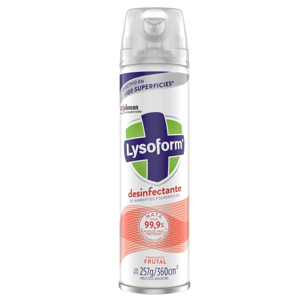 Desinfectante de ambientes y elimina olores Lysoform frutal aerosol 360 ml