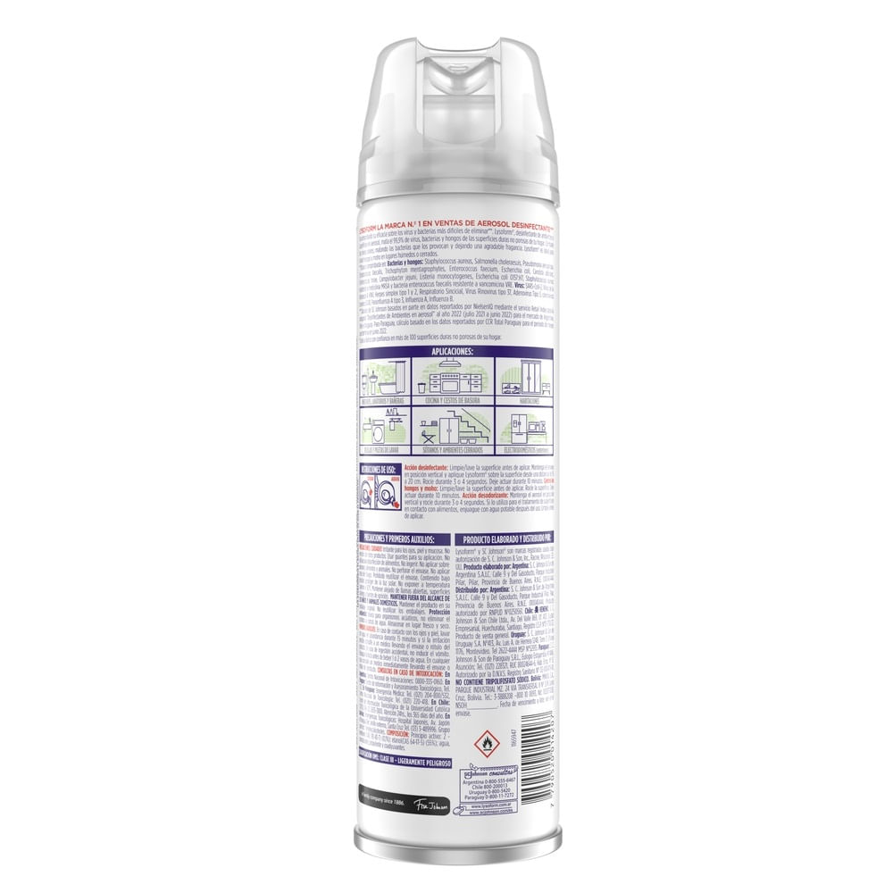 Desinfectante de ambientes y elimina olores Lysoform frutal aerosol 360 ml