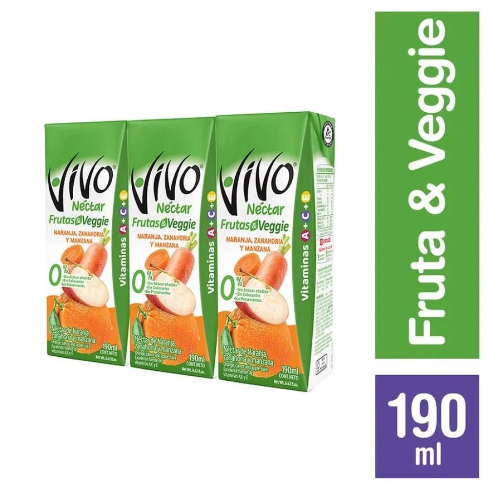 Pack néctar Vivo veggie naranja zanahoria y manzana 3 un de 190 ml