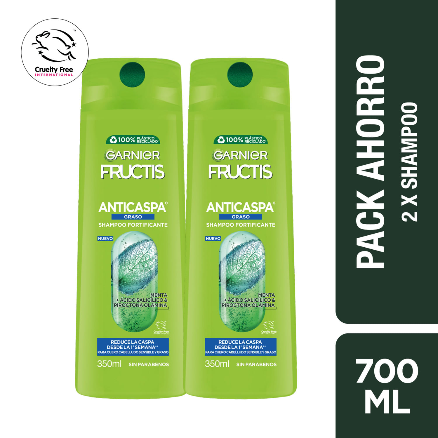 Pack shampoo Fructis Garnier anticaspa cabello graso 2 un de 350 ml