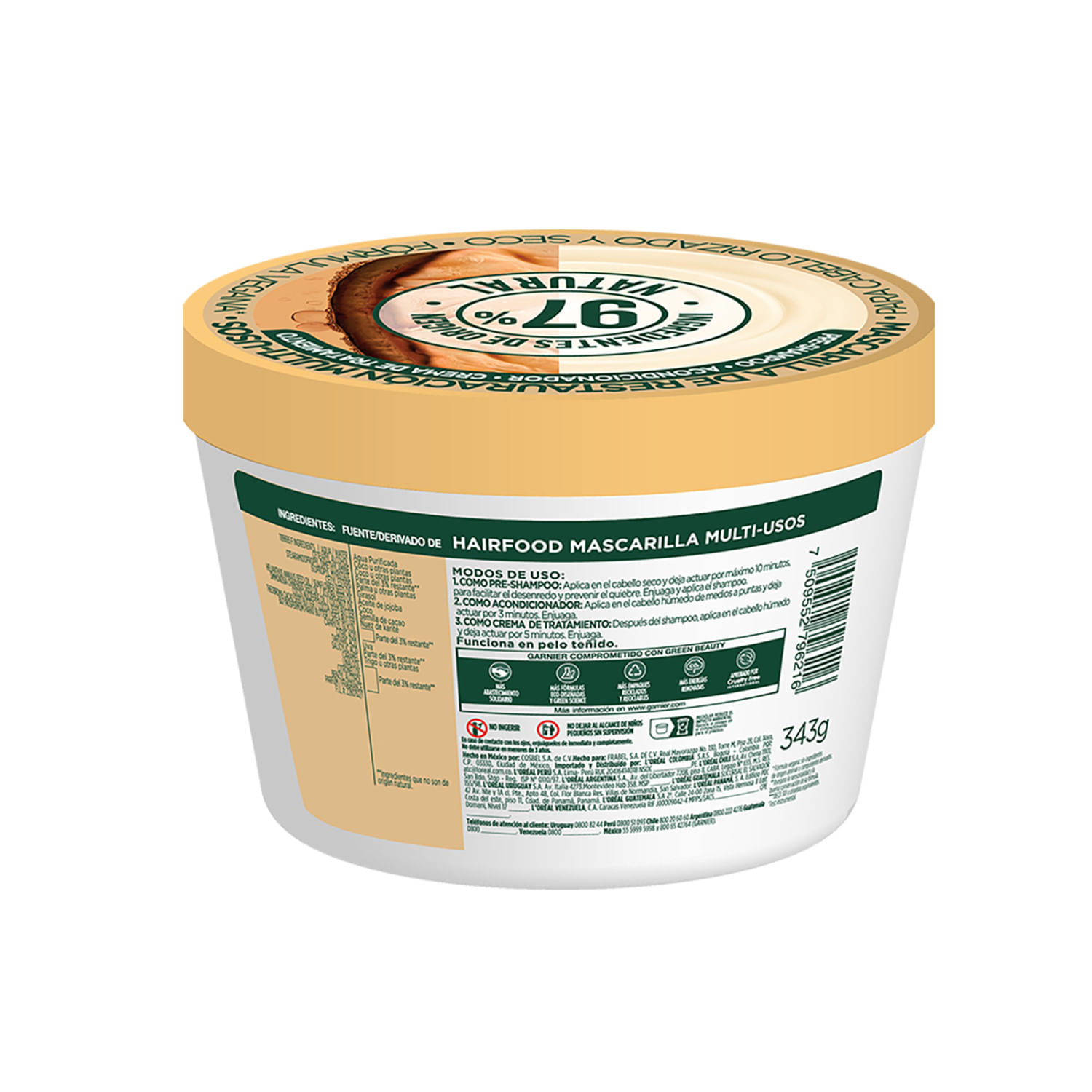 Mascarilla capilar Fructos hair food manteca de cacao 350 ml Mascarilla capilar Fructos hair food manteca de cacao 350 ml