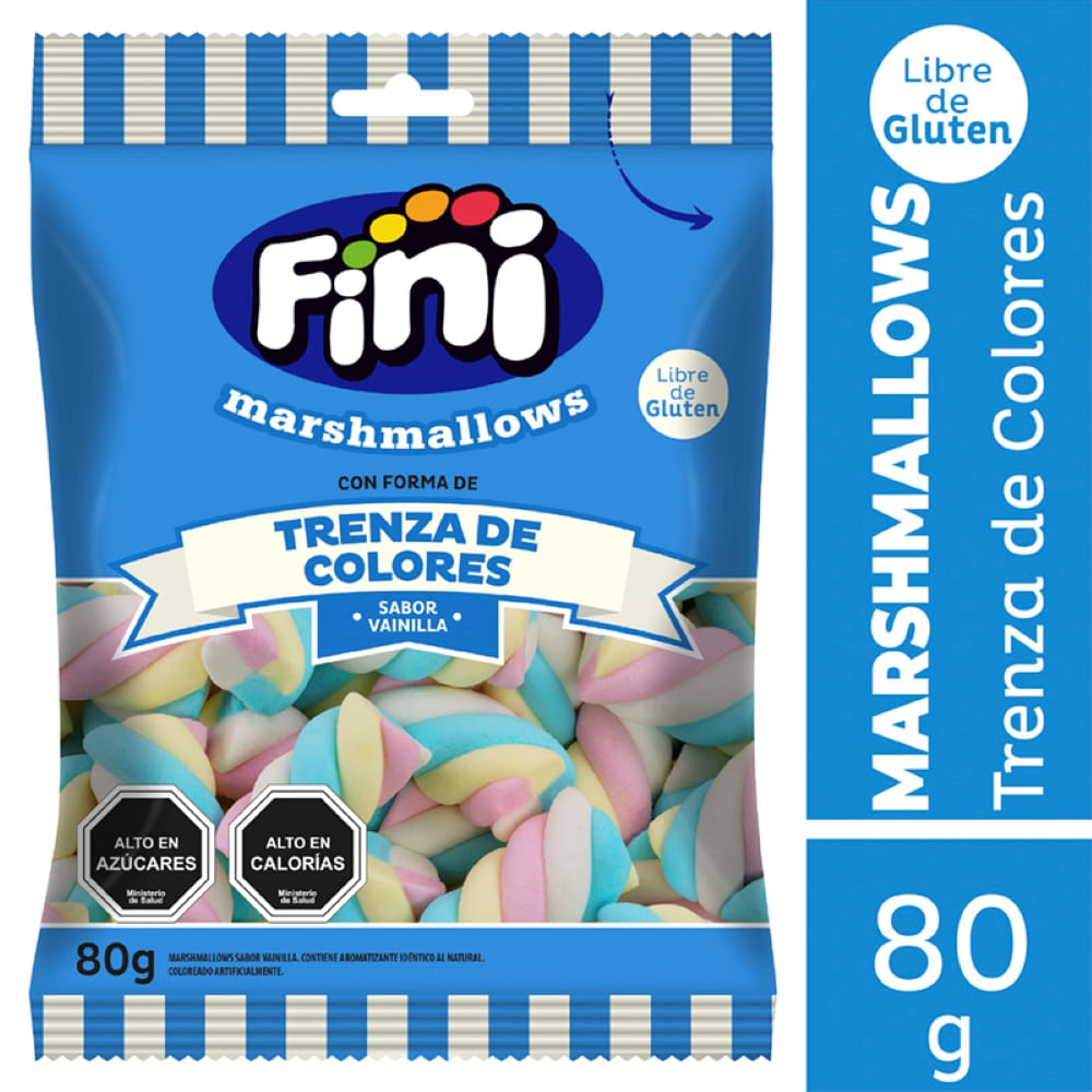 Marshmallows fini trenza de colores 80g