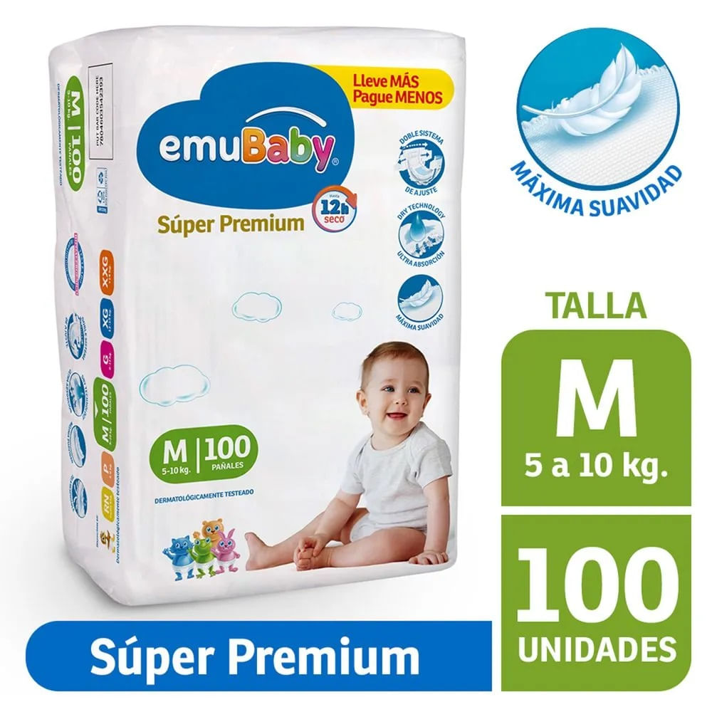 Pañal Emubaby super premium talla M 100 un