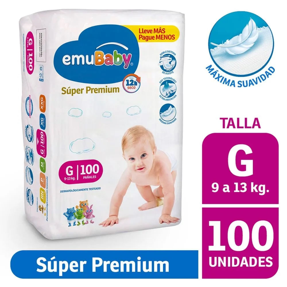 Pañal Emubaby super premium talla G 100 un