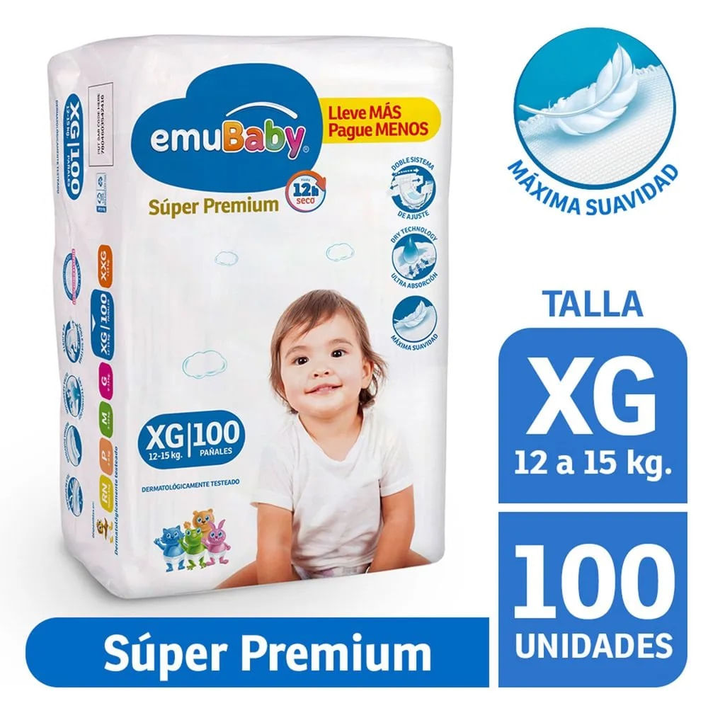 Pañal Emubaby super premium talla XG 100 un