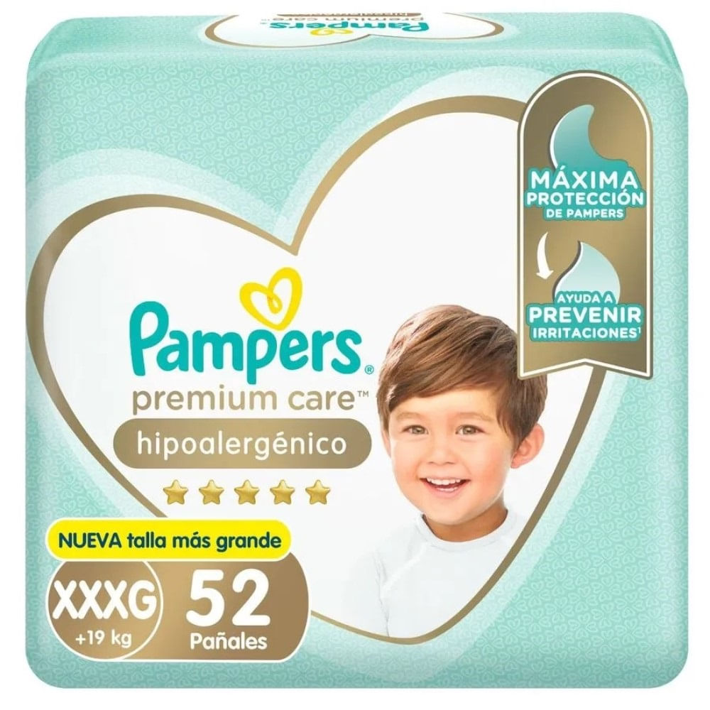 Pañal Pampers premium care hipoalergénico XXXG 52 un Pañal Pampers premium care hipoalergénico XXXG 52 un