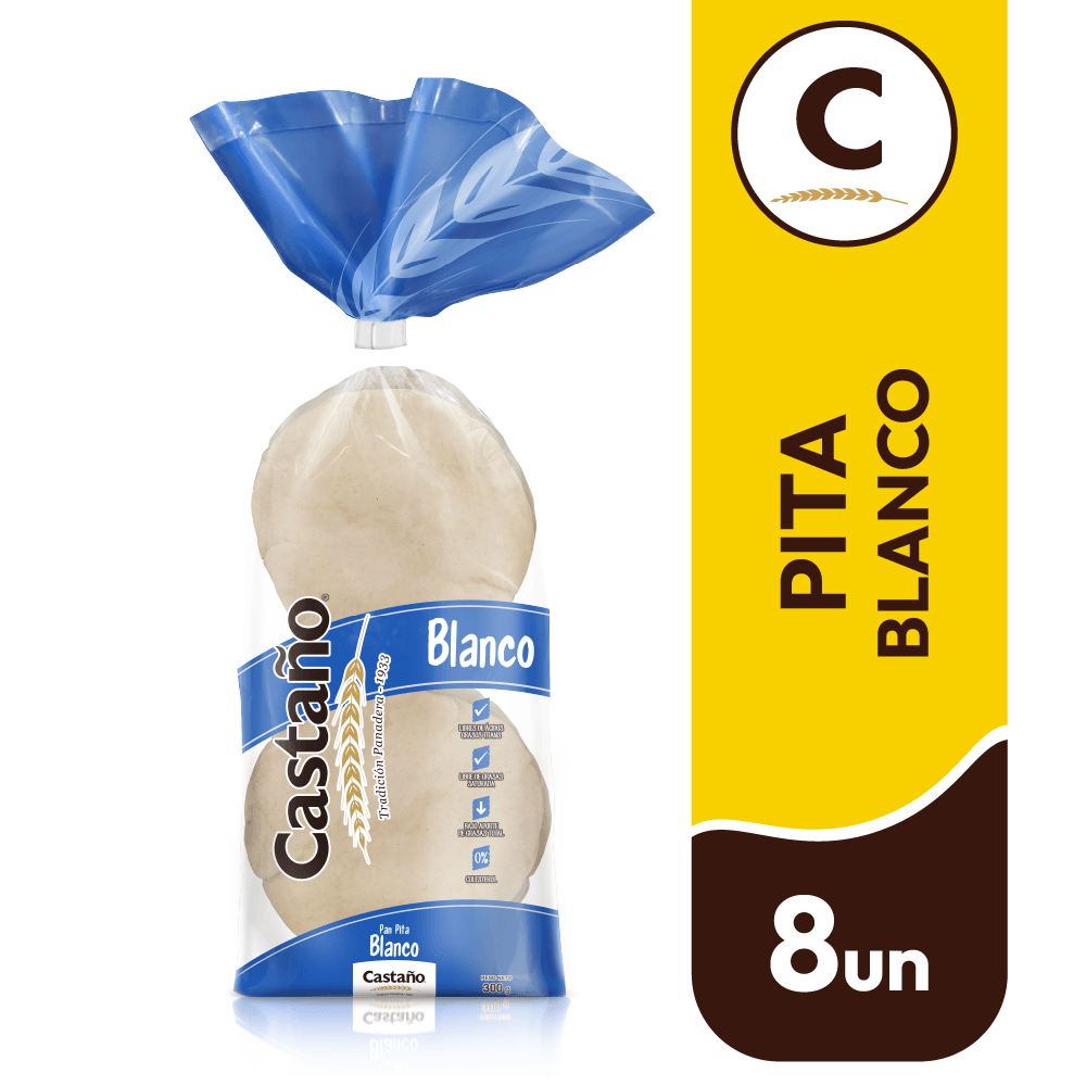 Pan Pita Castaño blanco bolsa 8 un Pan Pita Castaño blanco bolsa 8 un