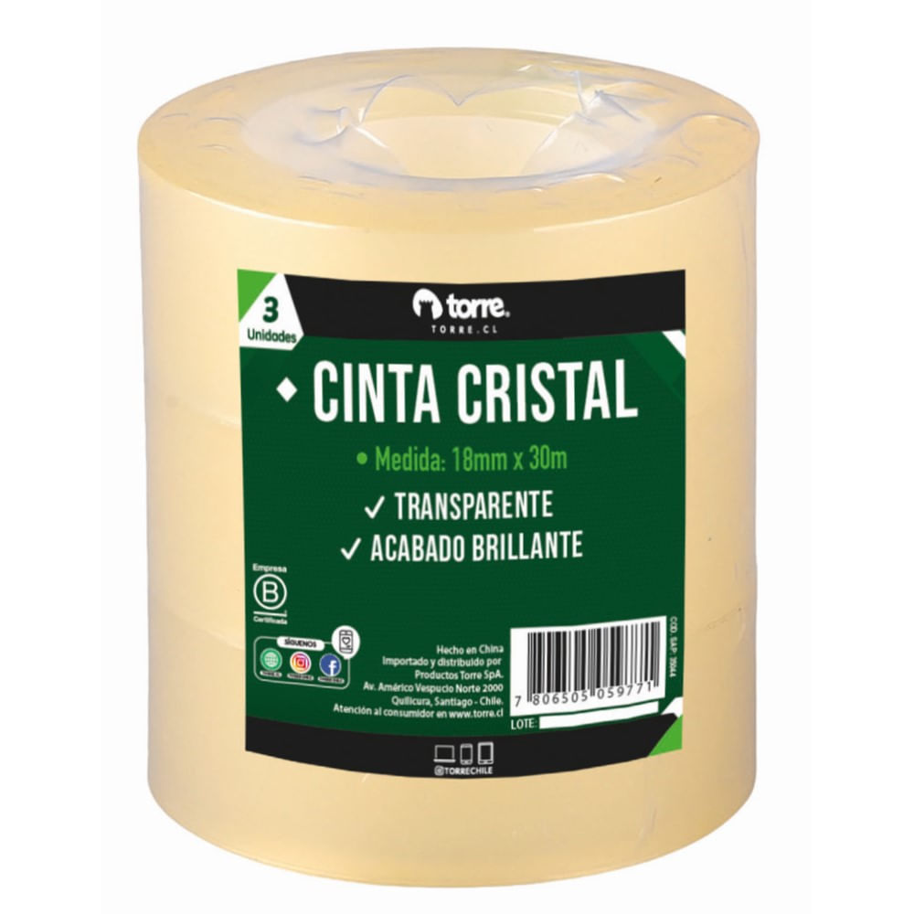 Cinta adhesiva cristal torre set 3 unidades 18mm x 30 m