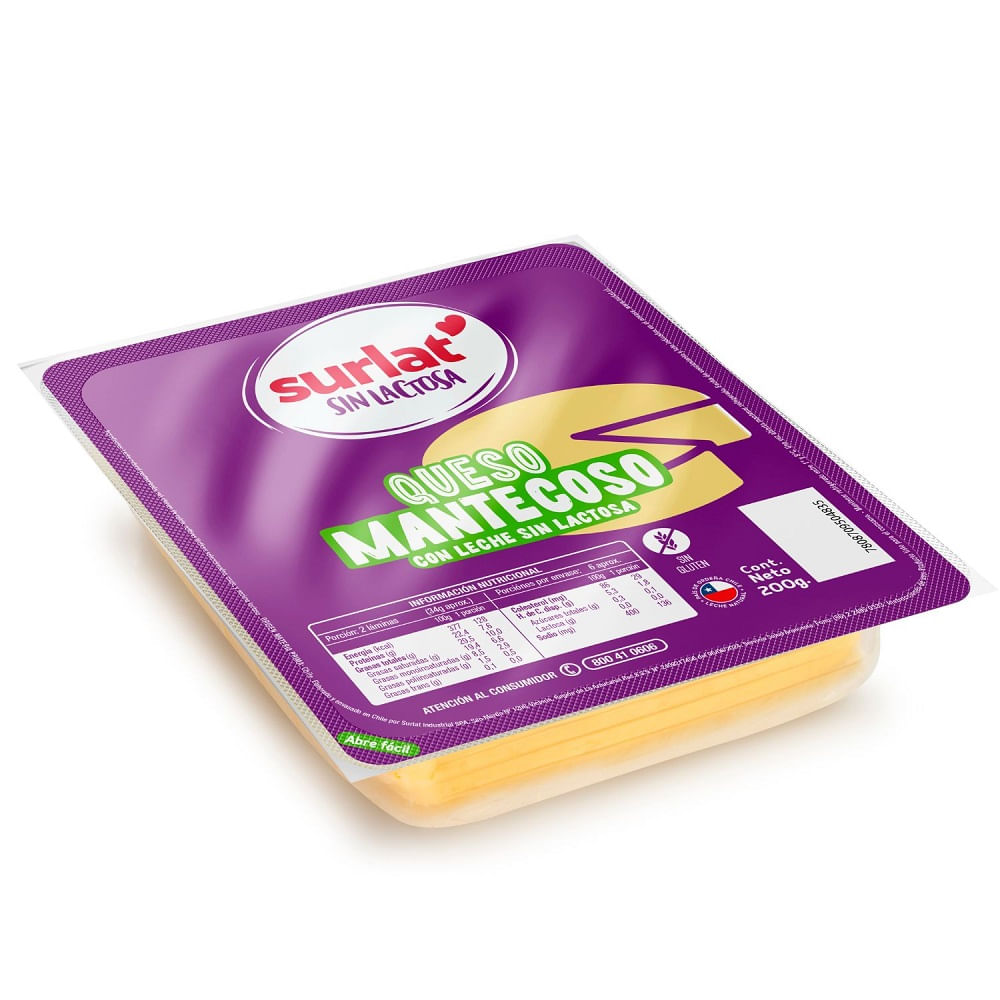 Queso mantecoso Surlat laminado sin lactosa 200 g