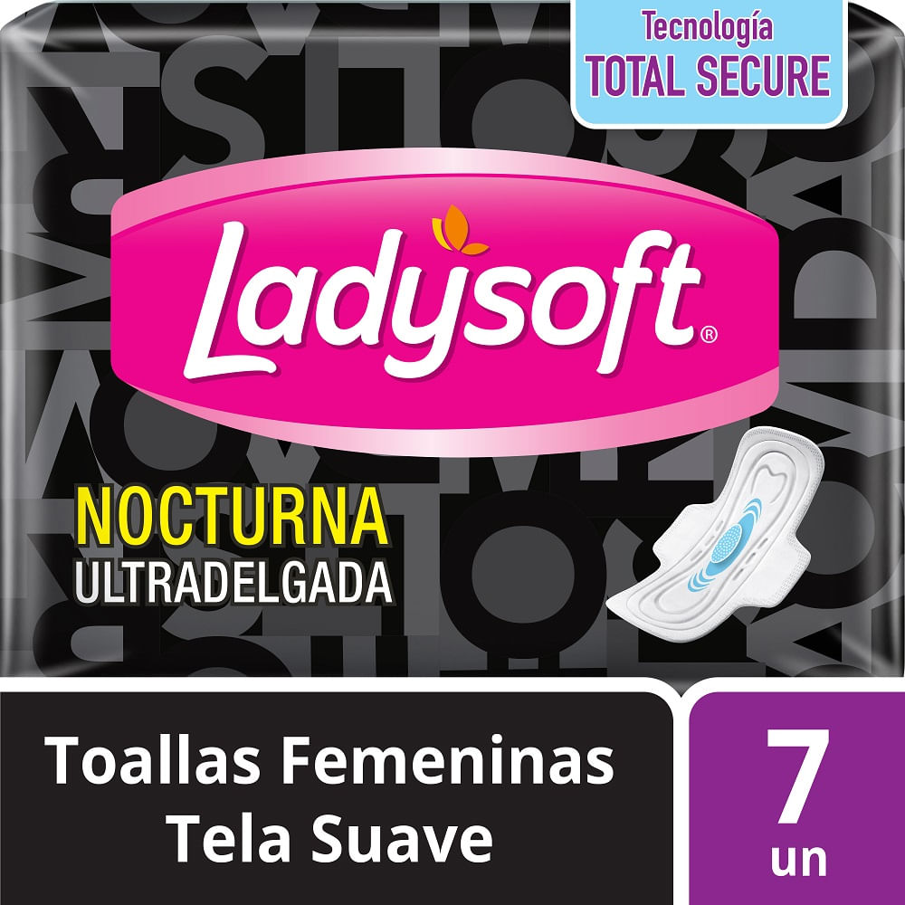 Toalla higiénica Ladysoft nocturna tela suave con alas 7 un