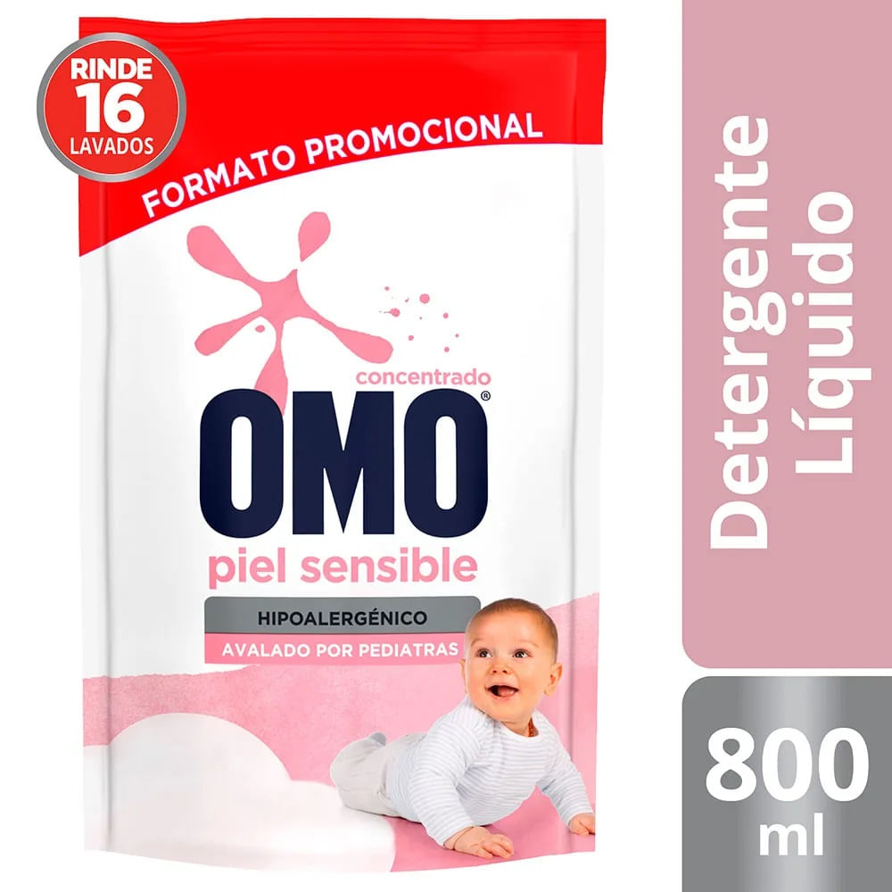 Detergente líquido Omo piel sensible doypack 800 ml