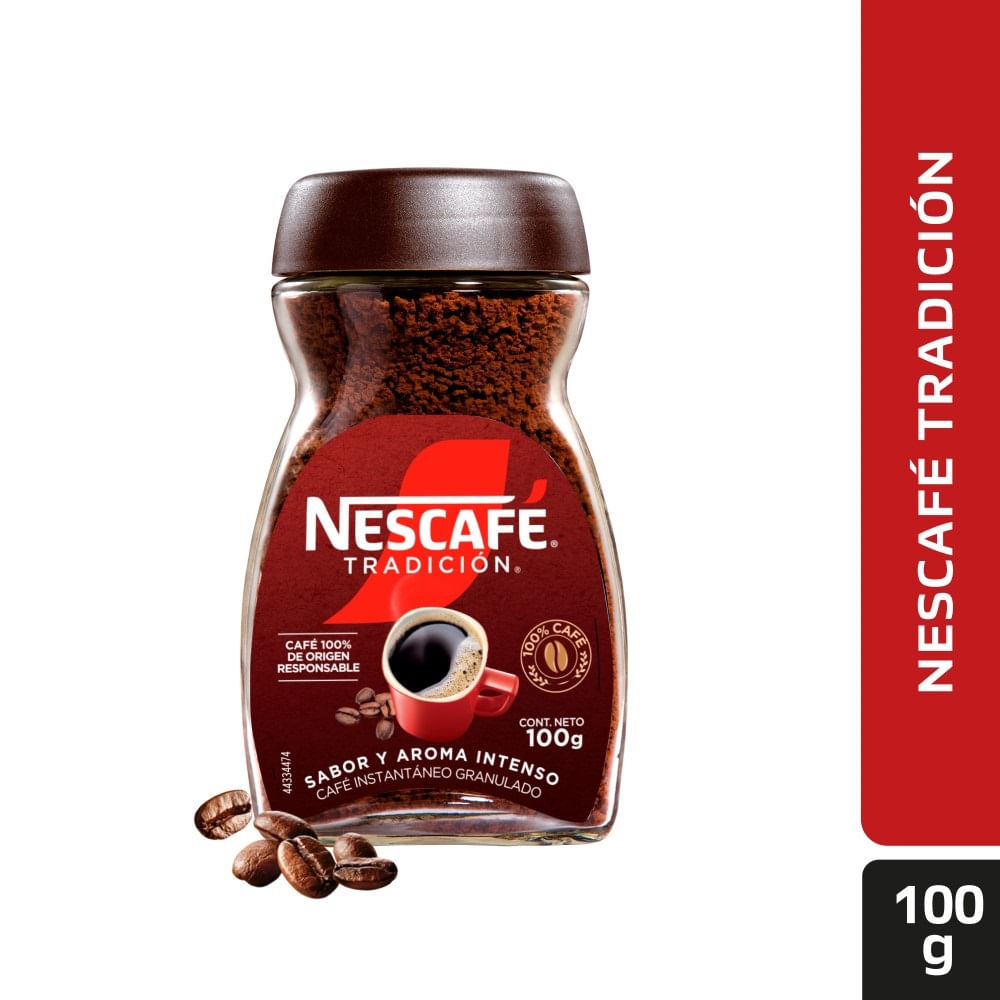 Café instantáneo granulado Nescafé tradición frasco 100 g
