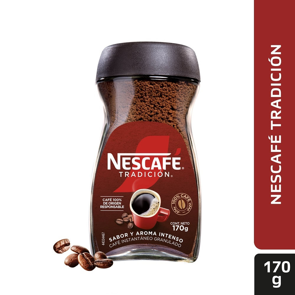 Café instantáneo granulado Nescafé tradición frasco 170 g