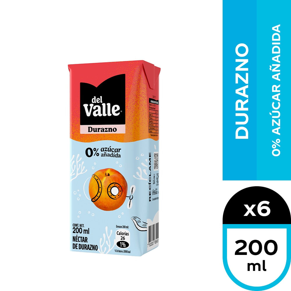 Pack Néctar Andina light durazno 6 un de 200 ml