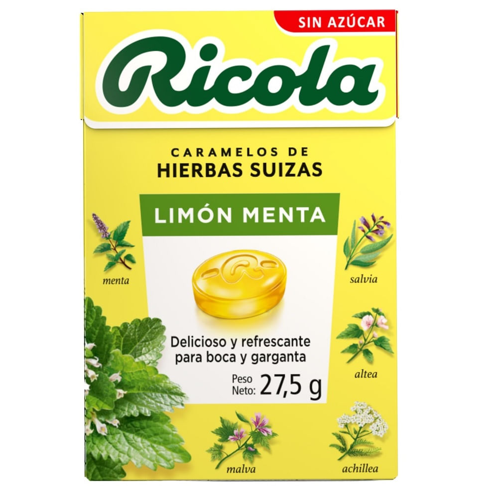 Caramelos Ricola sin azúcar sabor limón menta 27.5 g Caramelos Ricola sin azúcar sabor limón menta 27.5 g
