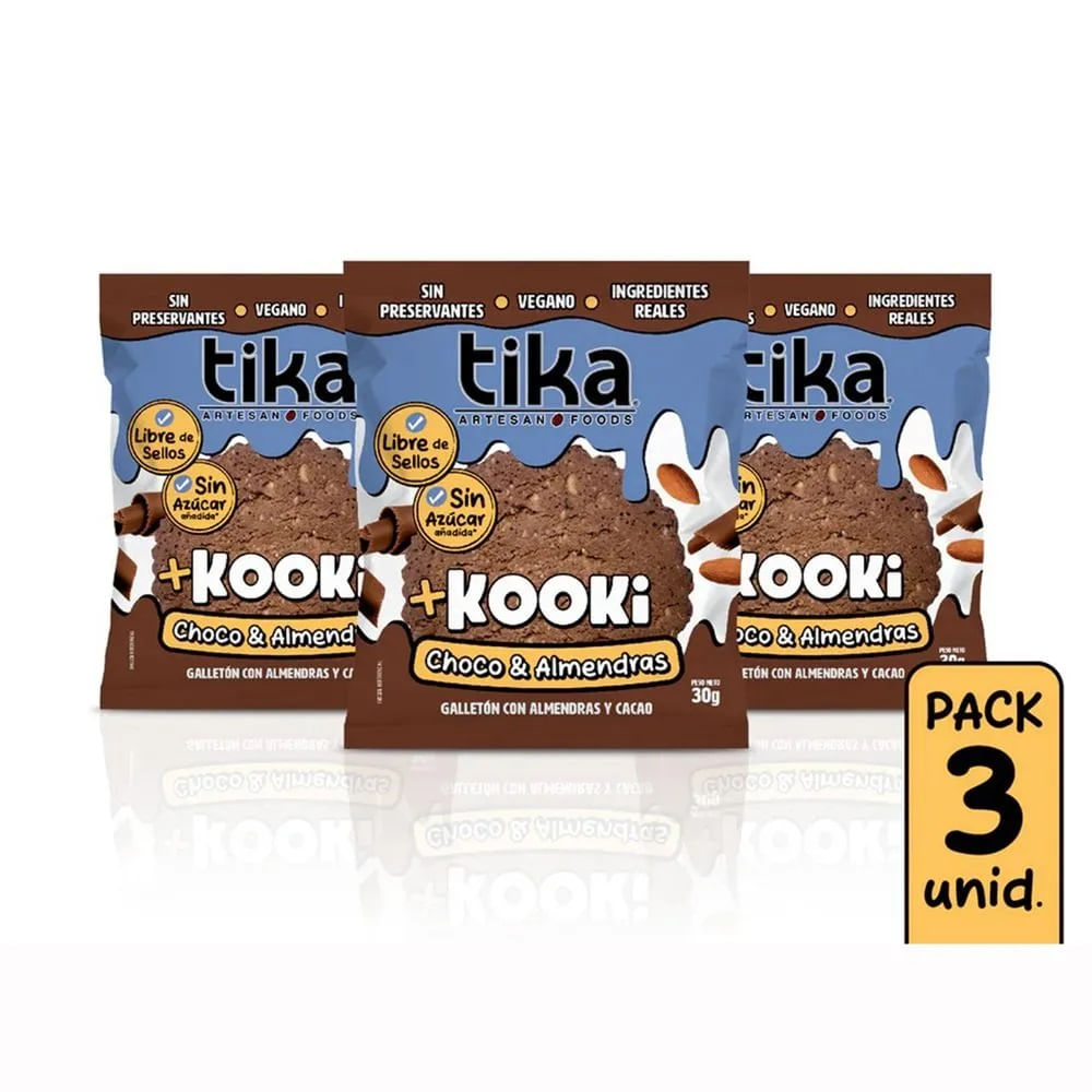 Galletón Kooki Tika choco y almendra 3 un de 30 g