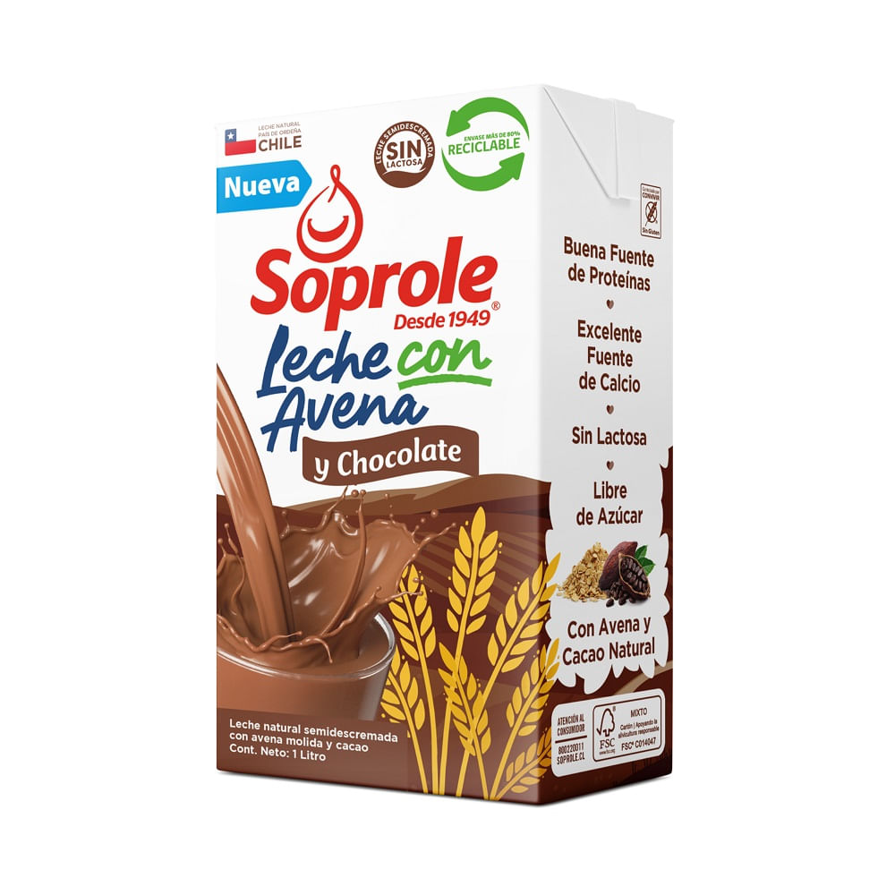 Leche Soprole semidescremada con avena y chocolate 1 L