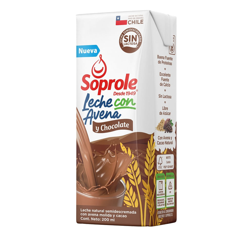 Leche Soprole semidescremada con avena y chocolate 200 ml