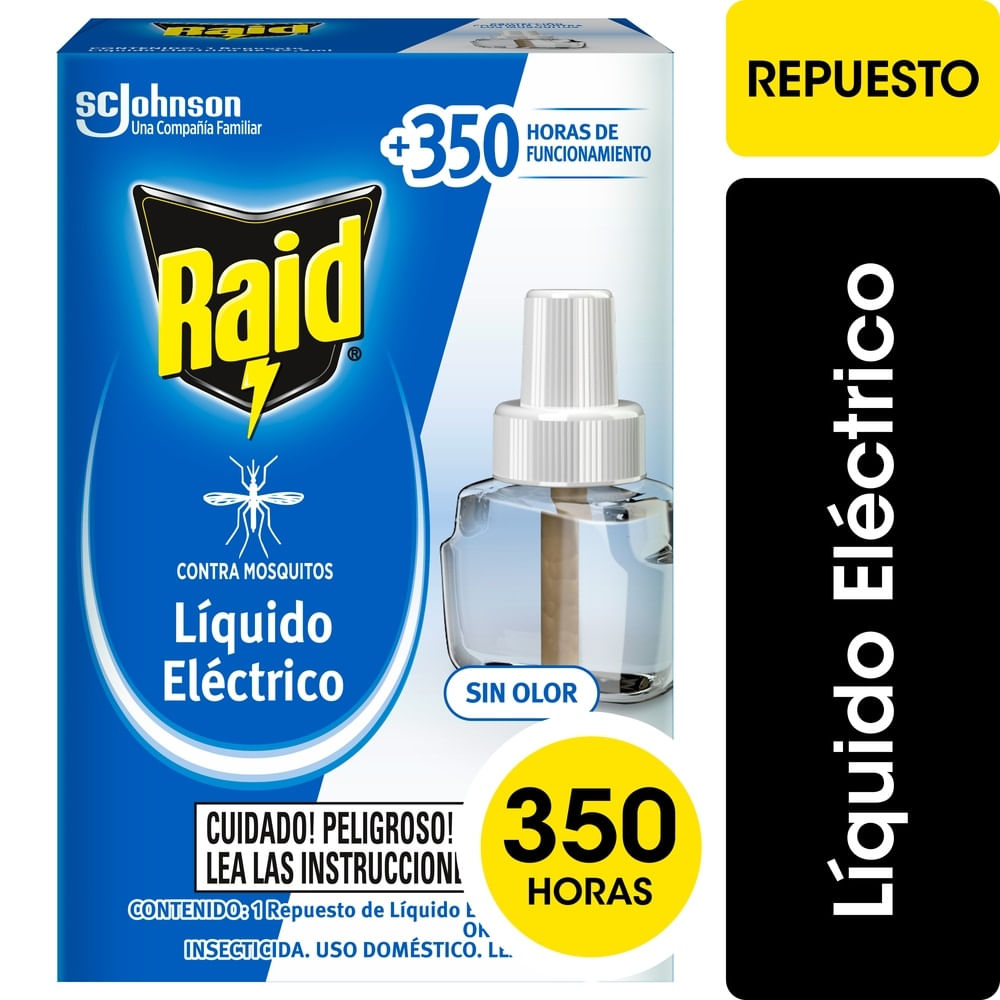 Insecticida Raid líquido eléctrico contra mosquitos repuesto 45 noches 32.9 ml