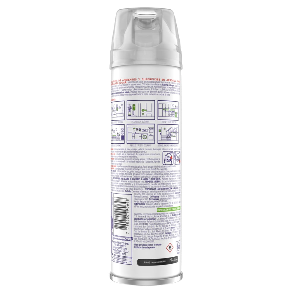 Desinfectante de ambientes y elimina olores Lysoform original aerosol 285 ml