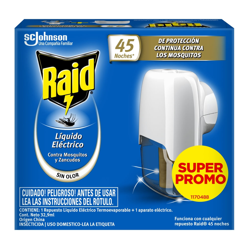 Insecticida Raid líquido eléctrico 45 noches aparato + repuesto