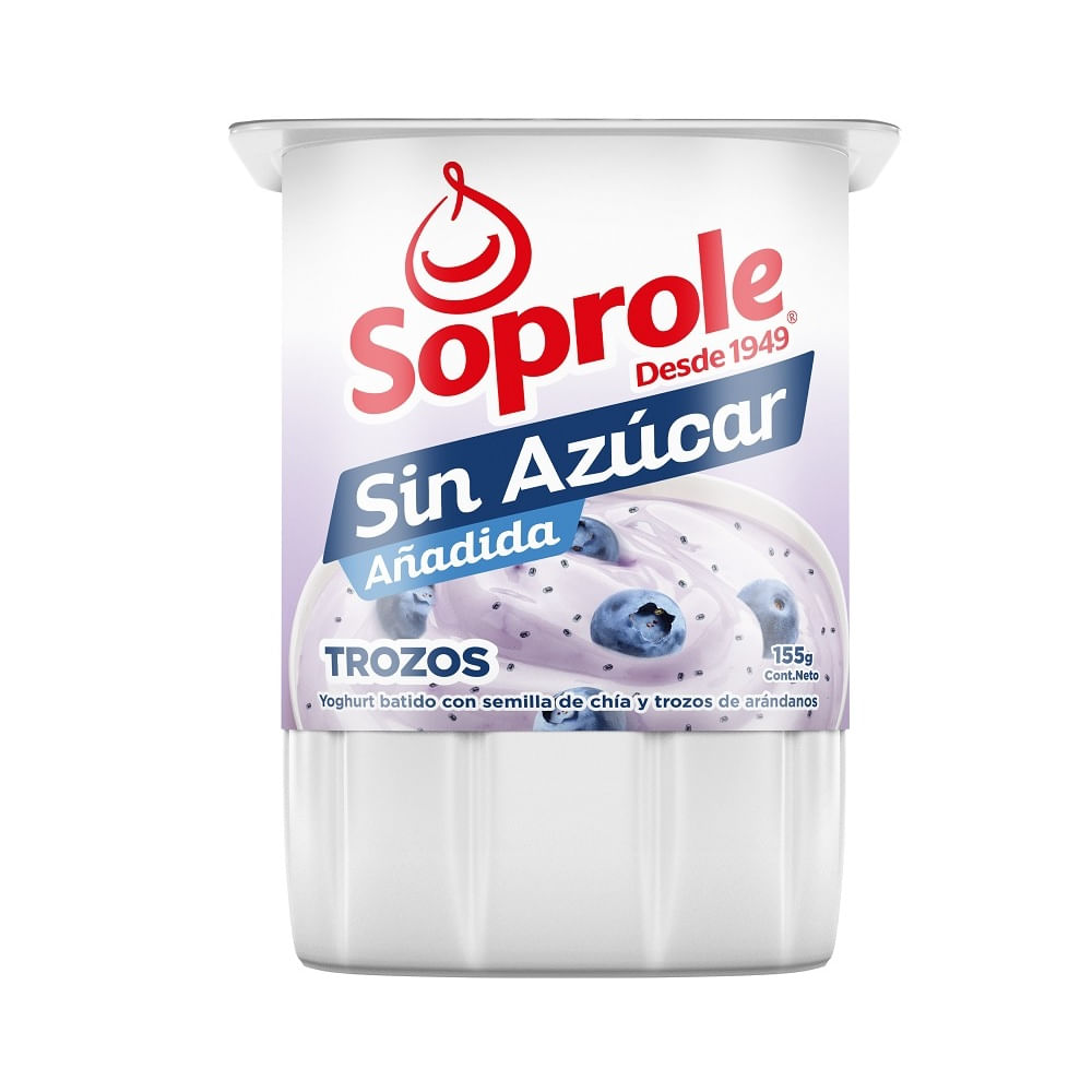 Yoghurt Soprole sin azúcar trozos chía arándano 155 g Yoghurt Soprole sin azúcar trozos chía arándano 155 g