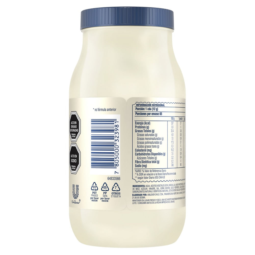 Mayonesa Hellmanns frasco 780 g Mayonesa Hellmanns frasco 780 g
