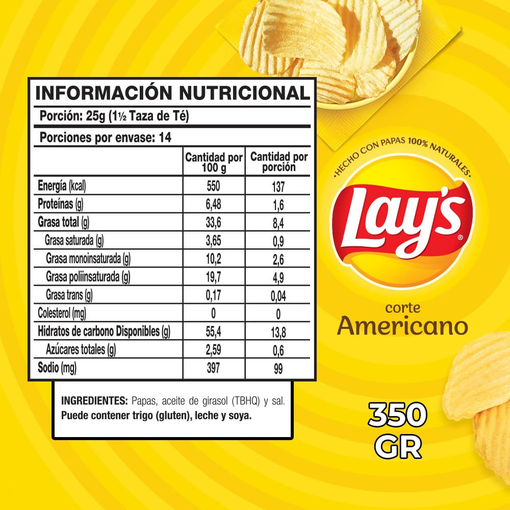 Papas fritas Lay's corte americano bolsa 350 g