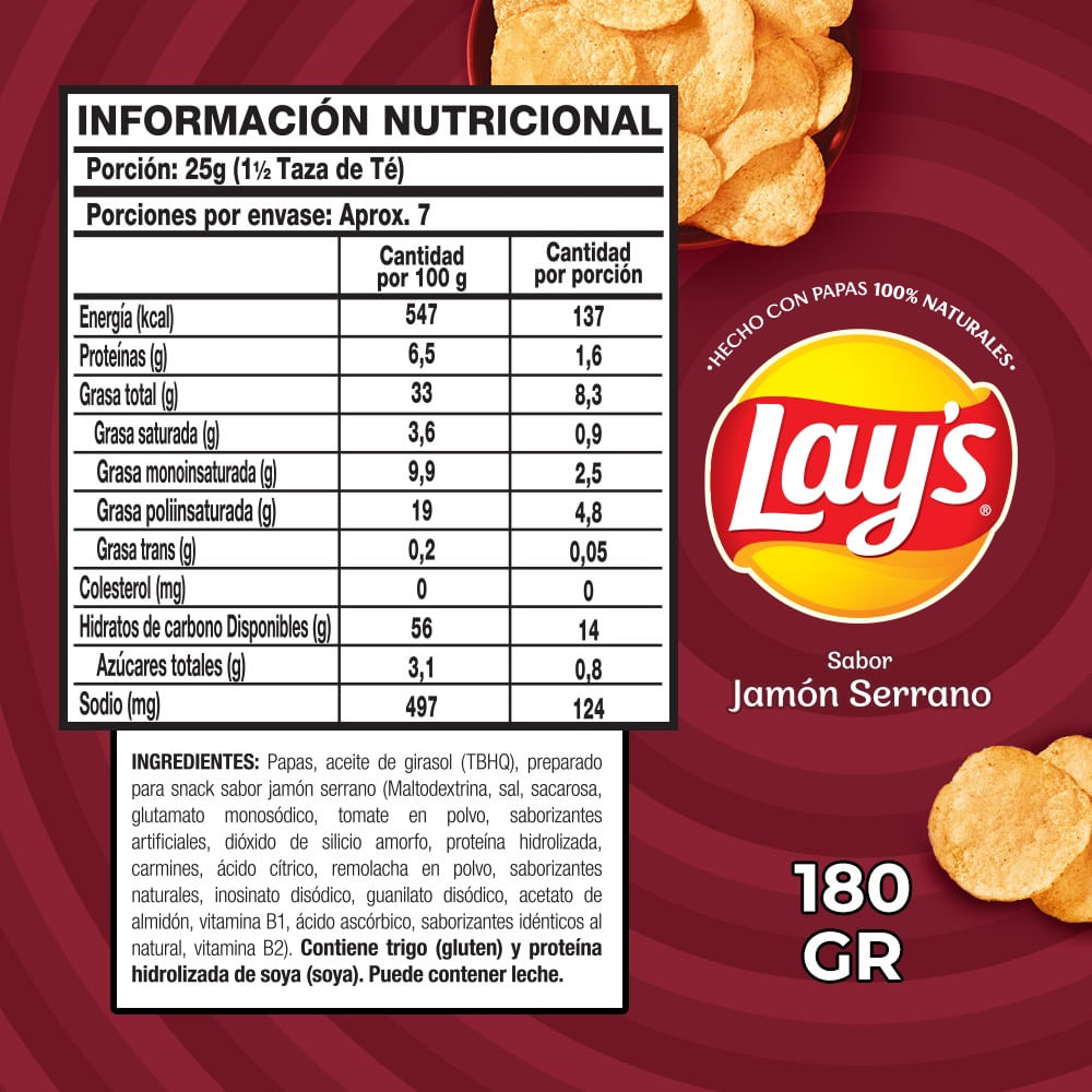 Papas fritas Lays sabor jamón serrano 180 g Papas fritas Lays sabor jamón serrano 180 g