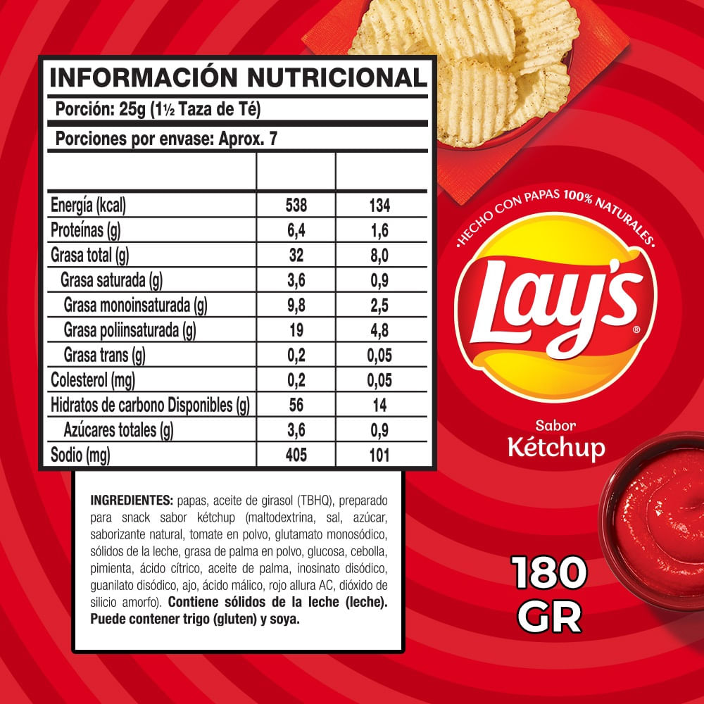Papas fritas Lays sabor ketchup 180 g Papas fritas Lays sabor ketchup 180 g