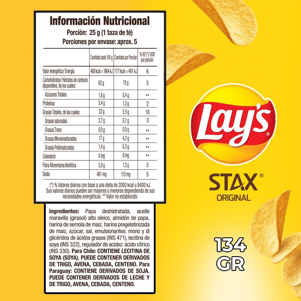Papas fritas Lay's Stax original lata 134 g Papas fritas Lay's Stax original lata 134 g