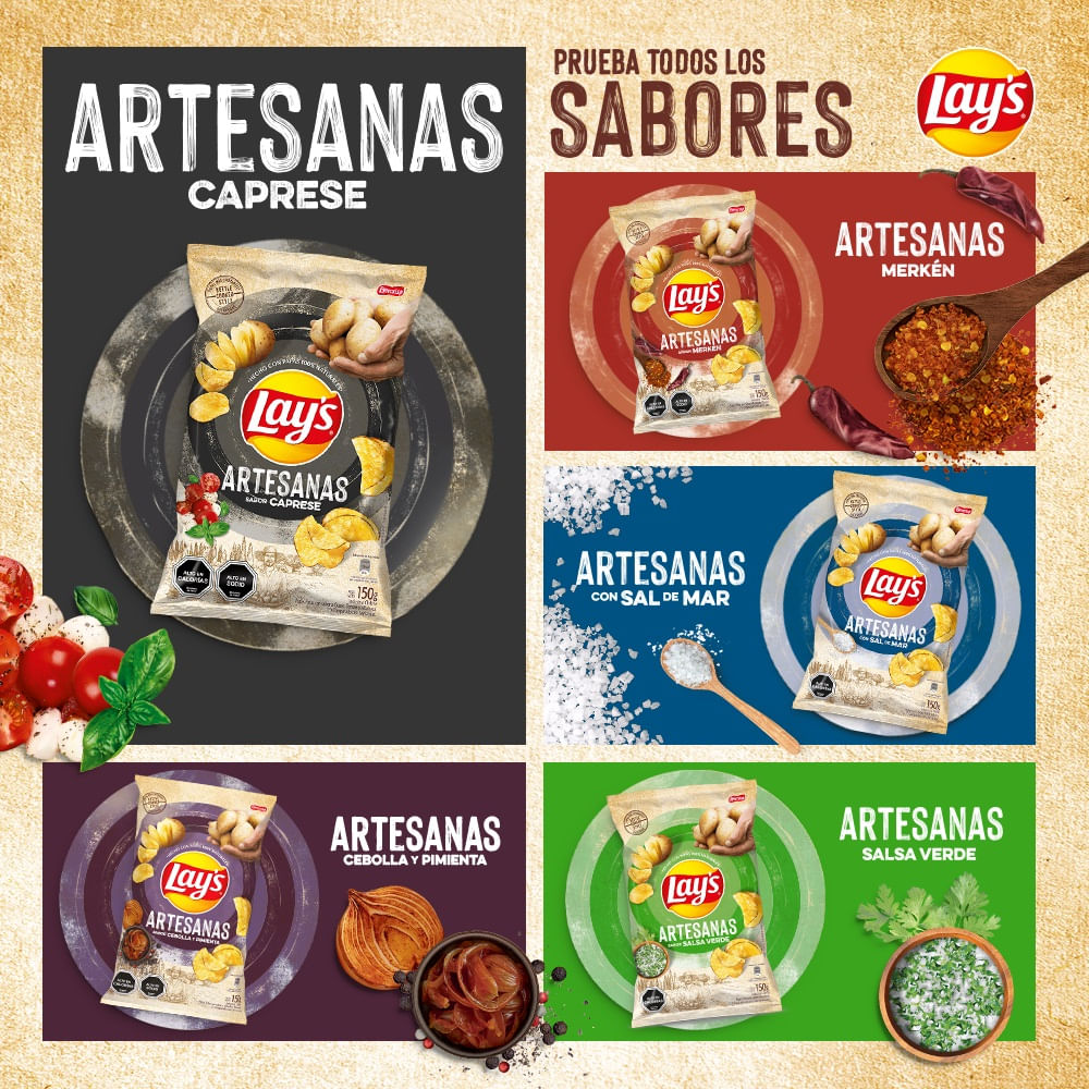 Papas fritas Lays artesanas caprese 150 g Papas fritas Lays artesanas caprese 150 g