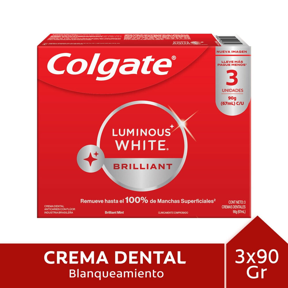 Pasta dental Colgate luminous white 3 un de 90 g