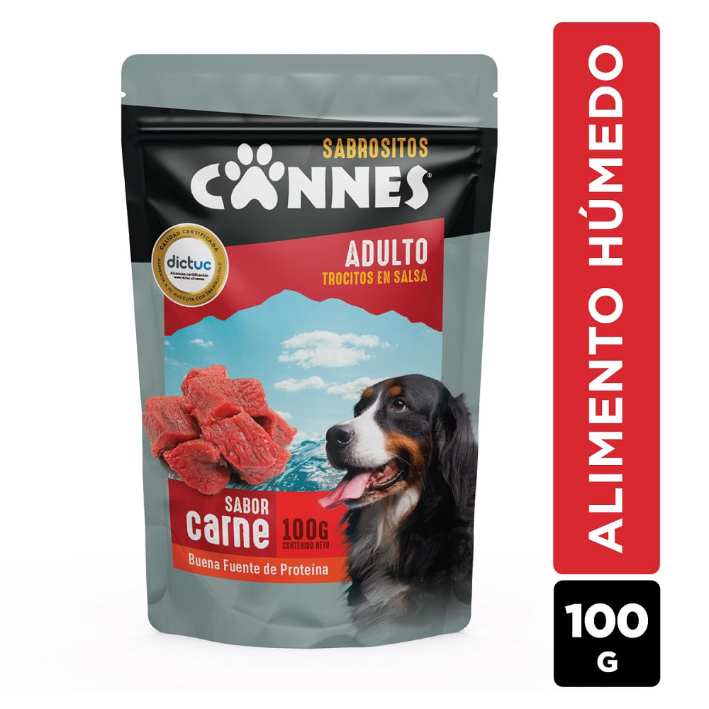 Alimento húmedo perro Cannes sabor carne pouch 100 g