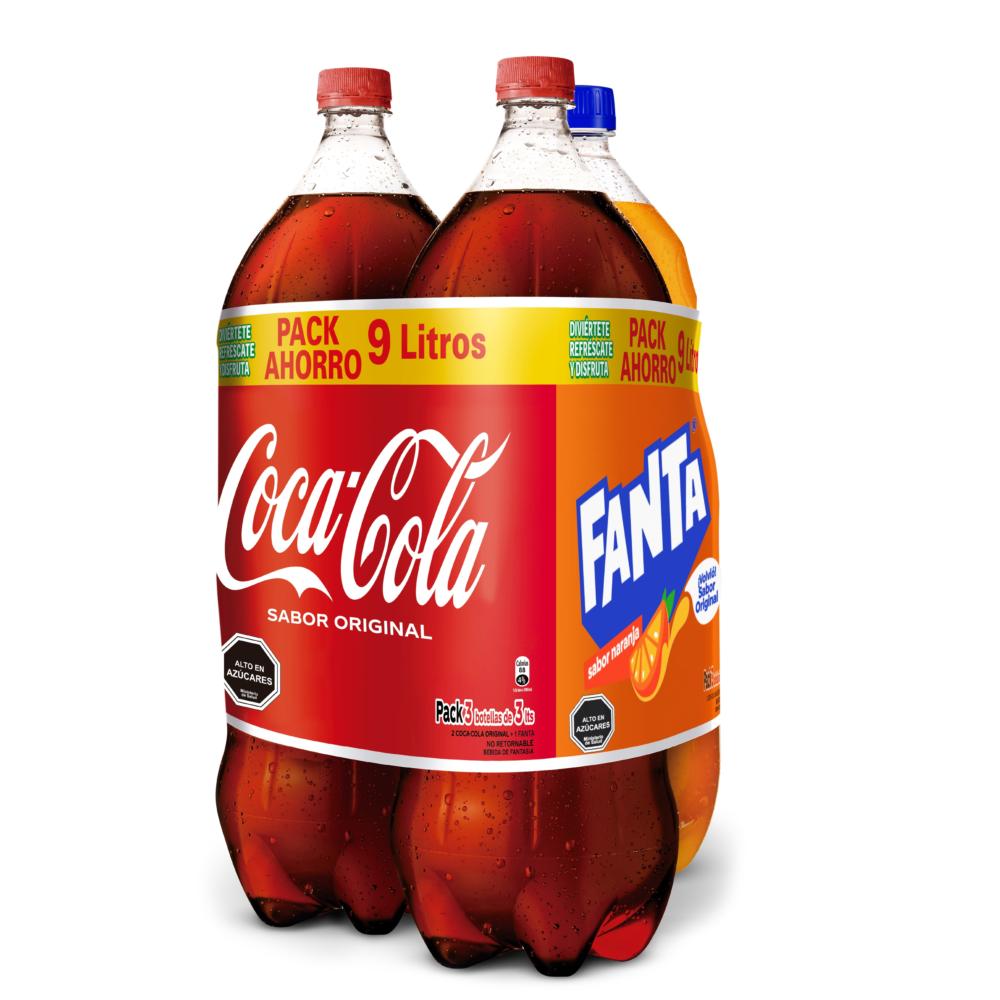 Pack Bebidas Coca Cola original 2 un de 3 L + Fanta 3 L