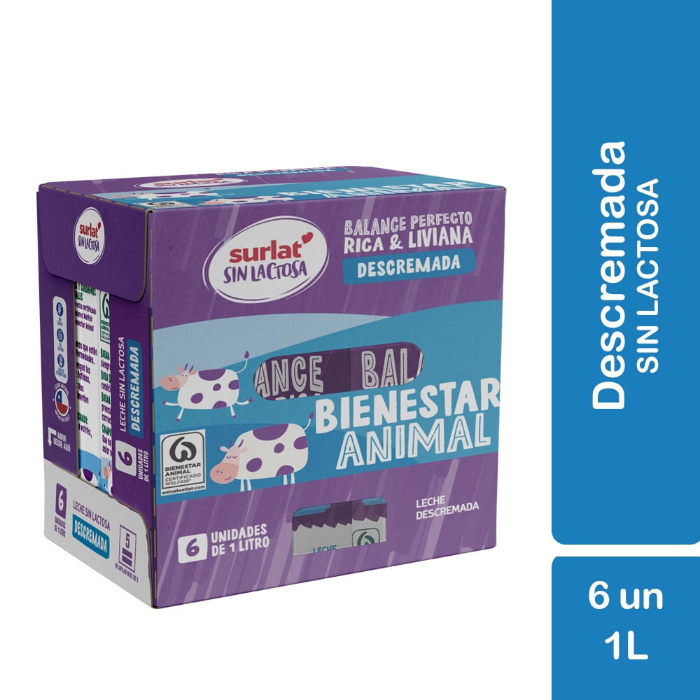 Pack Leche descremada sin lactosa Surlat, 6 un de 1 L Pack Leche descremada sin lactosa Surlat, 6 un de 1 L